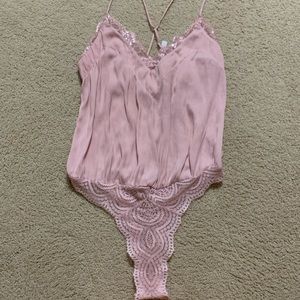 Free People Pink Lace Bodysuit
